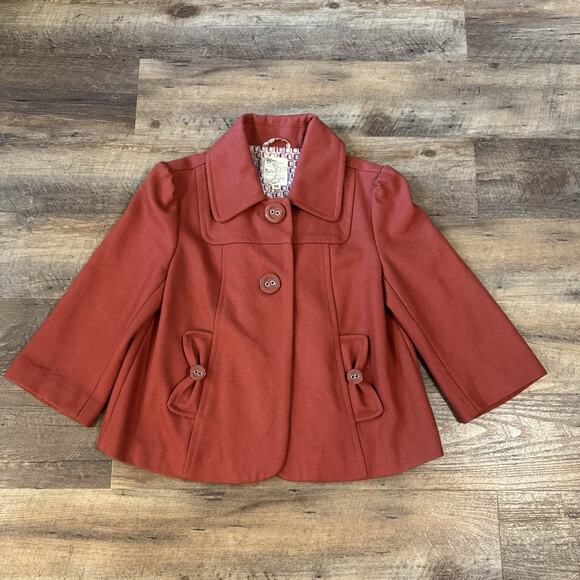 Tulle Orange Wool Button-Up Jacket Lined Short Medium Bows Feminine Preppy READ - Picture 1 of 15